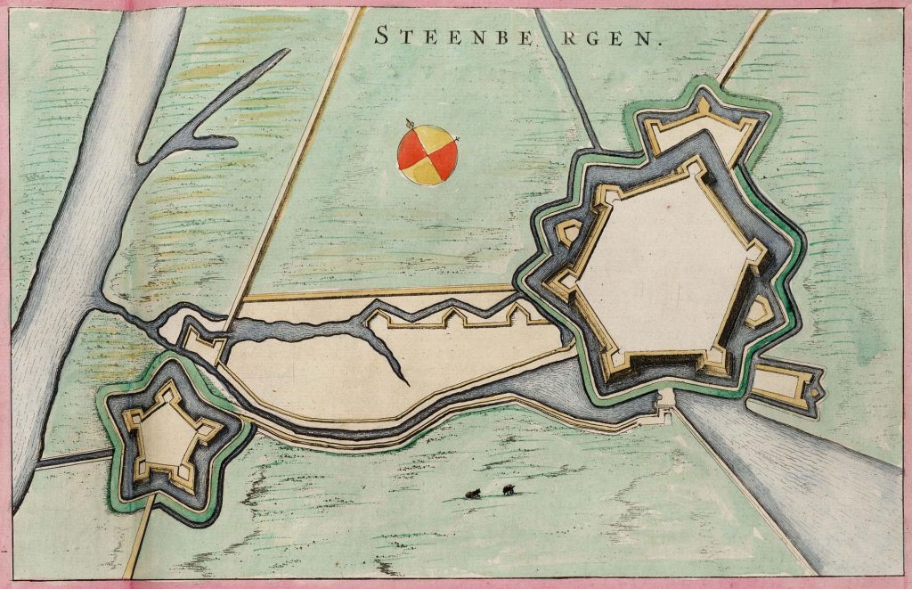Een kaart van het centrum van Steenbergen in de middeleeuwen.