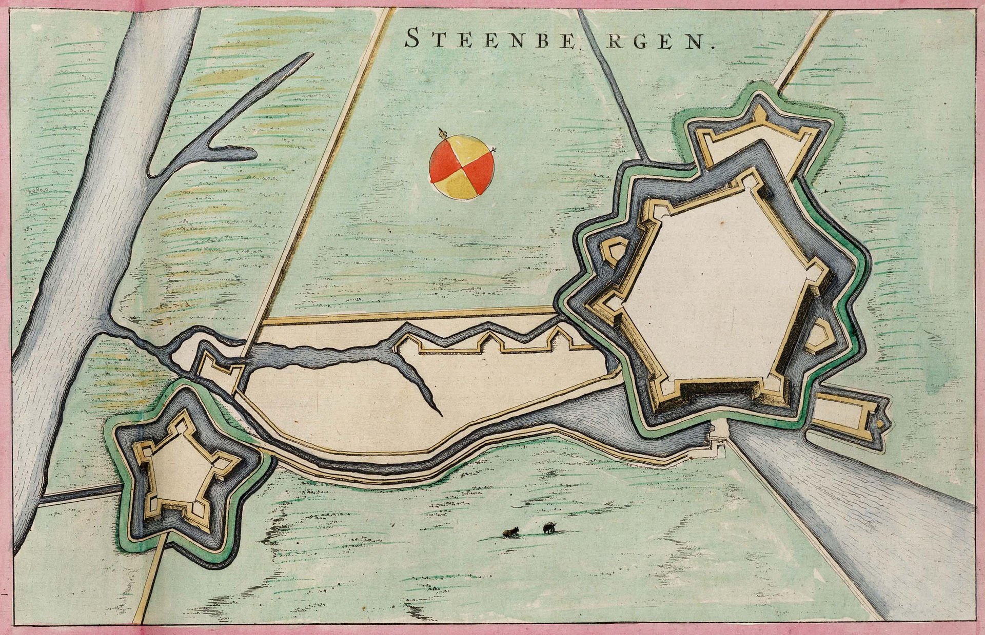 Een kaart van het centrum van Steenbergen in de middeleeuwen.